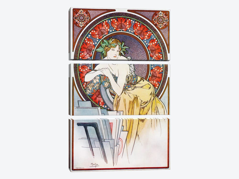 Girl With Easel, 1898 by Alphonse Mucha 3-piece Canvas Print