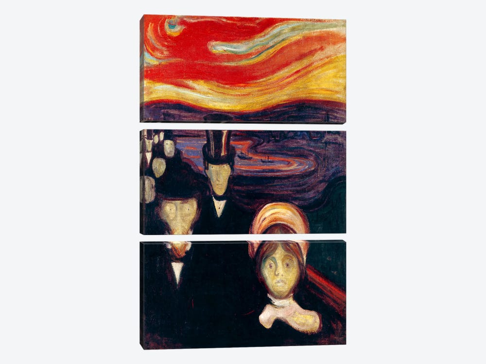 Anxiety, 1894 by Edvard Munch 3-piece Canvas Wall Art