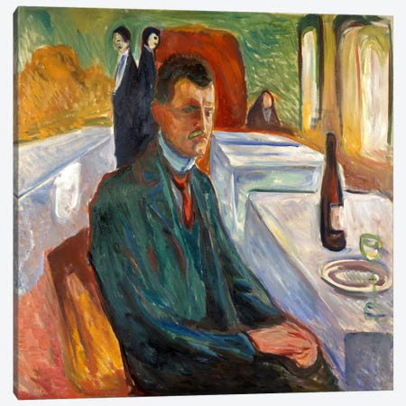 Self-Portrait with a Bottle of Wine, 1906 Canvas Print #15224} by Edvard Munch Canvas Art Print