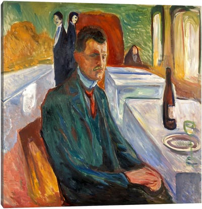Self-Portrait with a Bottle of Wine, 1906 Canvas Art Print - Edvard Munch