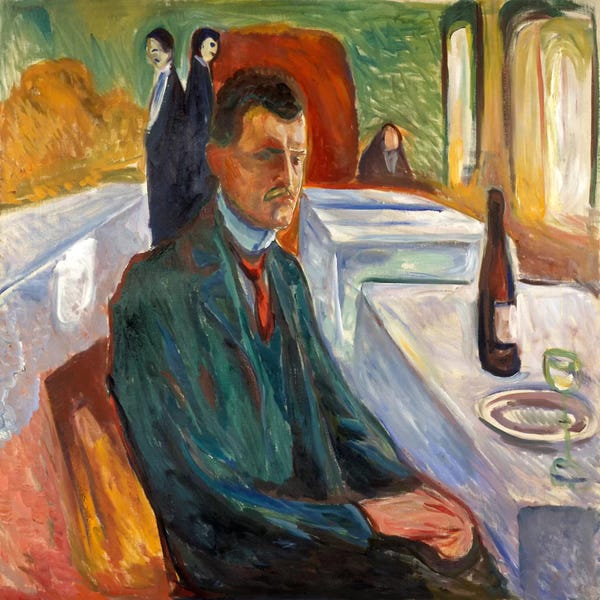 Expressionism: Self-Portrait with a Bottle of Wine, 1906 by Edvard Munch