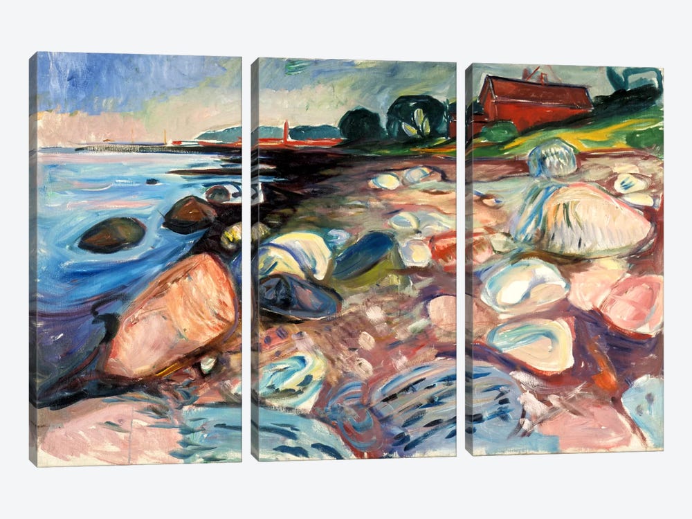 Shore with the Red House, 1904 by Edvard Munch 3-piece Art Print