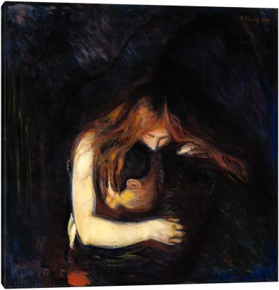 The Vampire (Love and Pain), 1894 Canvas Art Print - Edvard Munch