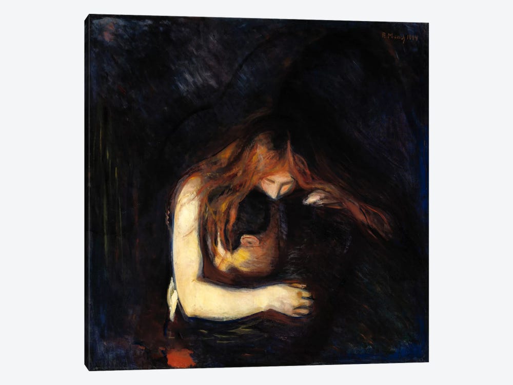 The Vampire (Love and Pain), 1894 by Edvard Munch 1-piece Canvas Wall Art