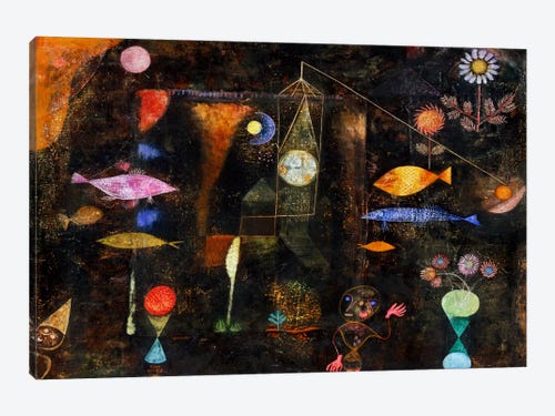Paul Klee Pesce Magico Fish Magic Stampa su Tela Cotone Vernice Pennellate 