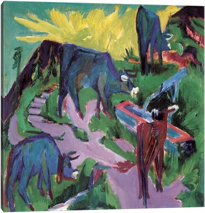 Cows at Sunset Canvas Art Print - Ernst Ludwig Kirchner