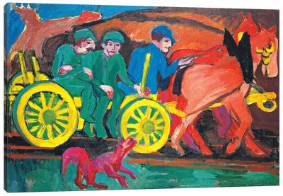 Horses with Three Farmers Canvas Art Print - Horse Art