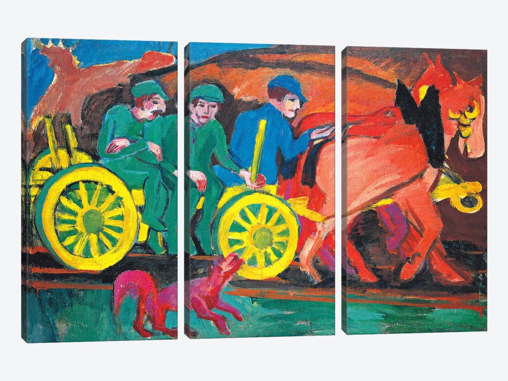 Horses with Three Farmers by Ernst Ludwig Kirchner 3-piece Art Print