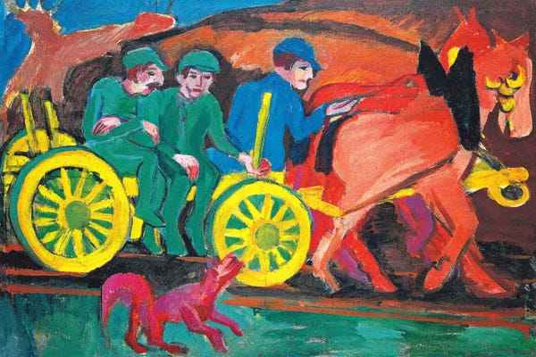 Expressionism: Horses with Three Farmers by Ernst Ludwig Kirchner