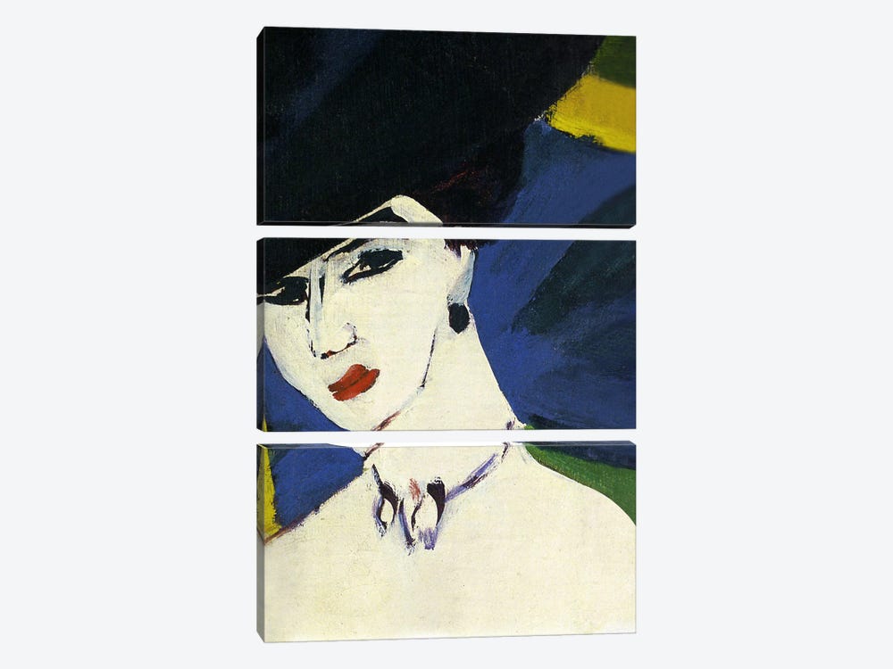 Female Nude with a Black Hat by Ernst Ludwig Kirchner 3-piece Canvas Wall Art