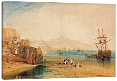 Scarborough Town and Castle: Morning Boys Catching Crabs, 1810 Canvas Art Print - J.M.W. Turner