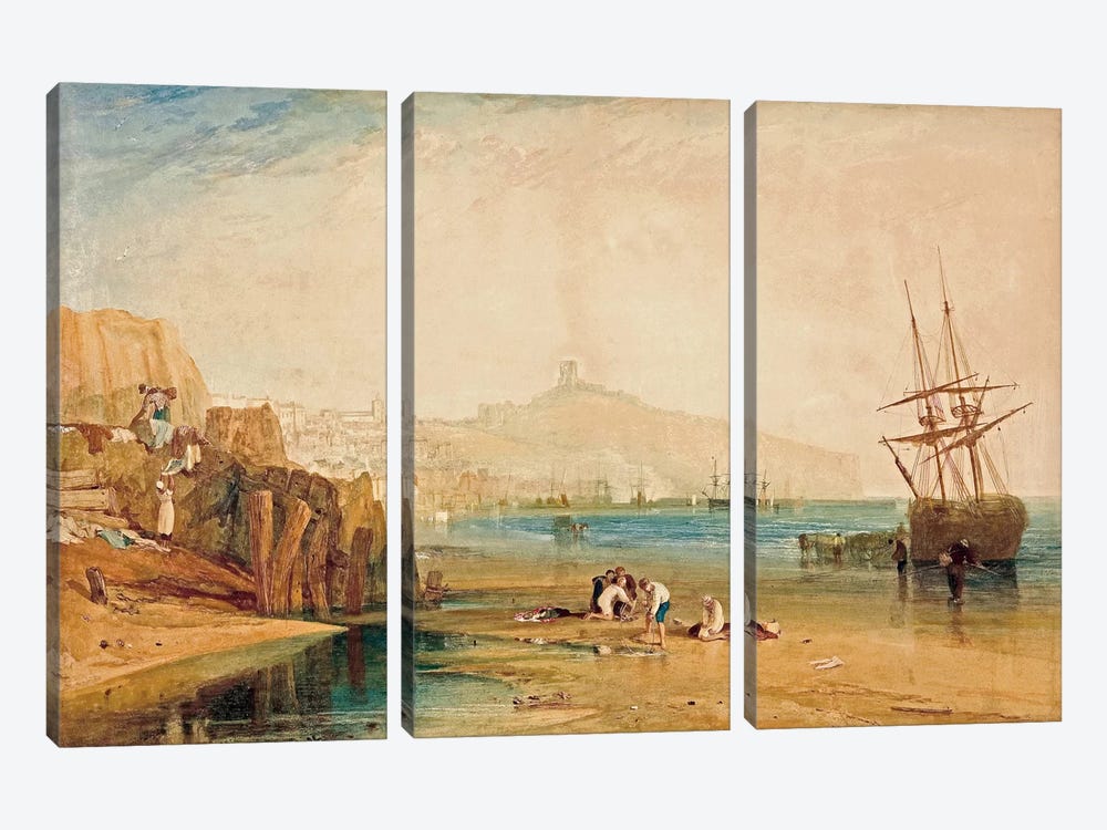 Scarborough Town and Castle: Morning Boys Catching Crabs, 1810 3-piece Canvas Wall Art
