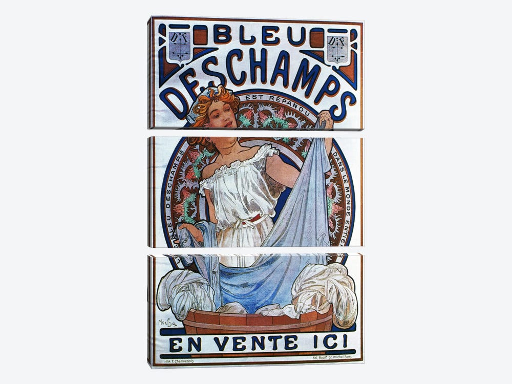 Bleu Deschamps, 1897 by Alphonse Mucha 3-piece Canvas Art