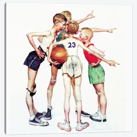 Oh yeah (Four Sporting Boys: Basketball) Canvas Print #1530} by Norman Rockwell Canvas Wall Art