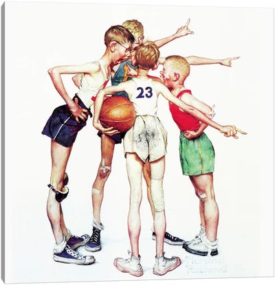 Oh yeah (Four Sporting Boys: Basketball) Canvas Art Print - Norman Rockwell