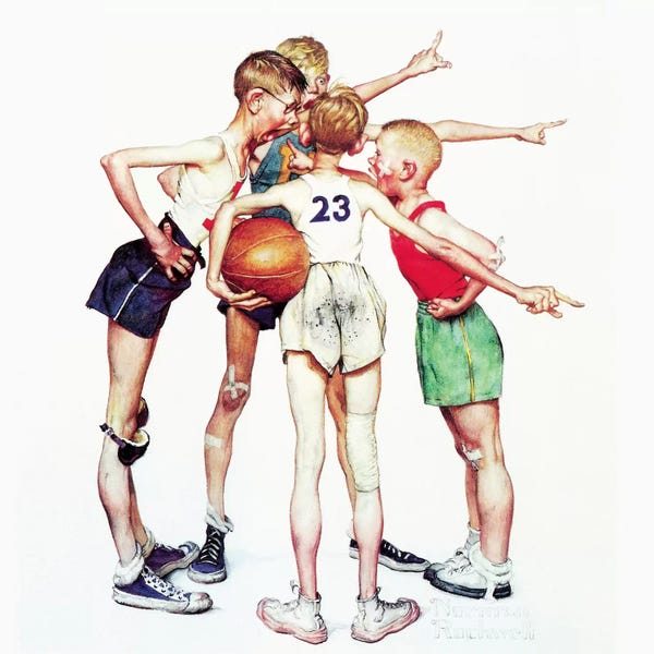 Sports: Oh yeah (Four Sporting Boys: Basketball) by Norman Rockwell