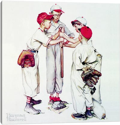 Choosing up (Four Sporting Boys: Baseball) Canvas Art Print - Baseball Art