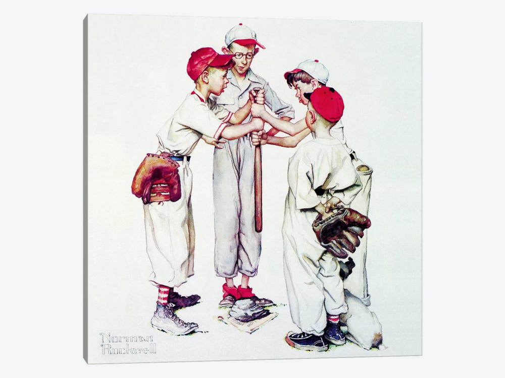 Choosing up (Four Sporting Boys: Baseball) by Norman Rockwell 1-piece Canvas Wall Art
