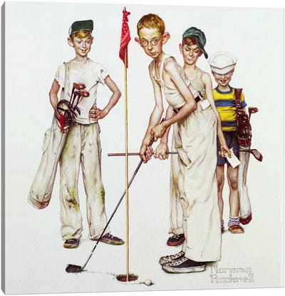 Missed (Four Sporting Boys: Golf) Canvas Art Print - Norman Rockwell