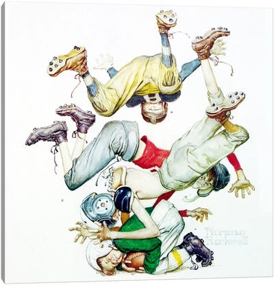 First Down (Four Sporting Boys: Football) Canvas Art Print - Norman Rockwell