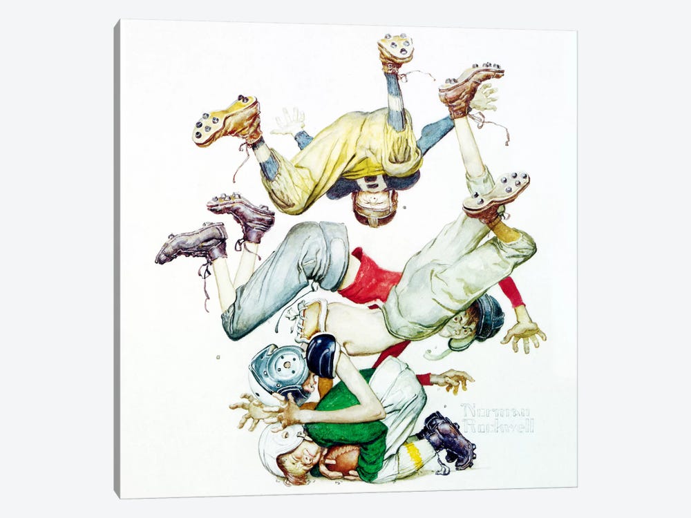 First Down (Four Sporting Boys: Football) by Norman Rockwell 1-piece Canvas Artwork