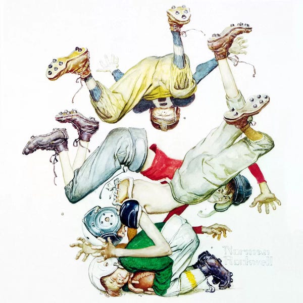 Norman Rockwell: First Down (Four Sporting Boys: Football) by Norman Rockwell
