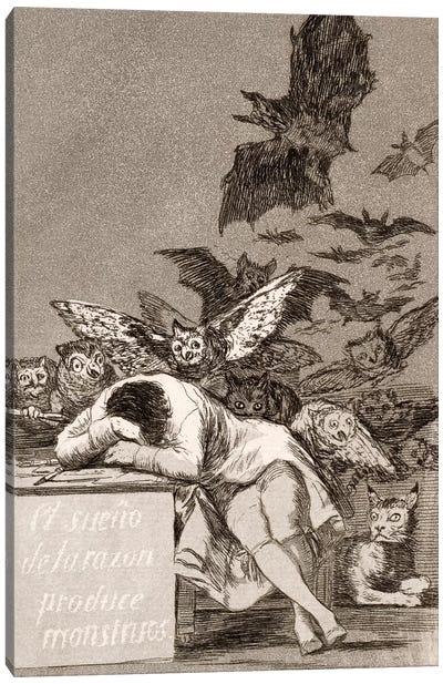 Los Caprichos: The Sleep of Reason Produces Monsters, Plate 43 Canvas Art Print - Francisco Goya