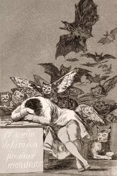 Romanticism: Los Caprichos: The Sleep of Reason Produces Monsters, Plate 43 by Francisco Goya