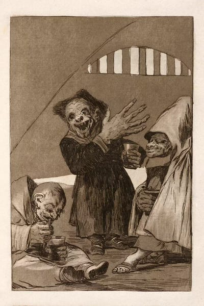 Monsters: Los Caprichos:Duendecitos (Elves), Plate 49,1799 by Francisco Goya