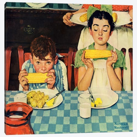 Who's Having More Fun (Kids Eating Corn) Canvas Print #1534} by Norman Rockwell Canvas Art Print