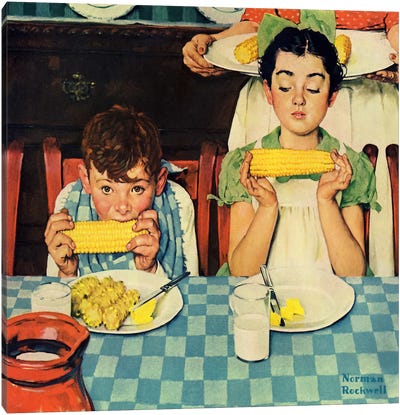 Who's Having More Fun (Kids Eating Corn) Canvas Art Print - Norman Rockwell