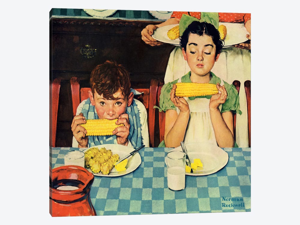 Who's Having More Fun (Kids Eating Corn) by Norman Rockwell 1-piece Canvas Print