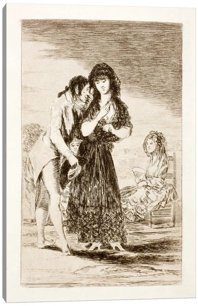 Los Caprichos: Even Thus He Cannot Make Her Out, Plate 7 Canvas Art Print - Francisco Goya