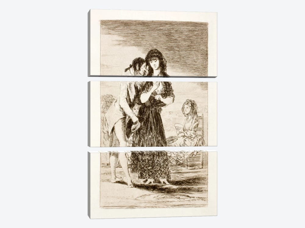 Los Caprichos: Even Thus He Cannot Make Her Out, Plate 7 by Francisco Goya 3-piece Canvas Art Print