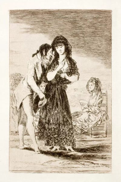 Francisco Goya: Los Caprichos: Even Thus He Cannot Make Her Out, Plate 7 by Francisco Goya
