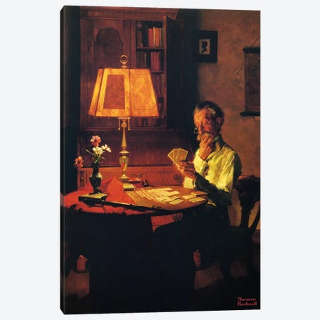 Man Playing Cards by Lamplight Canvas Print #1535} by Norman Rockwell Art Print