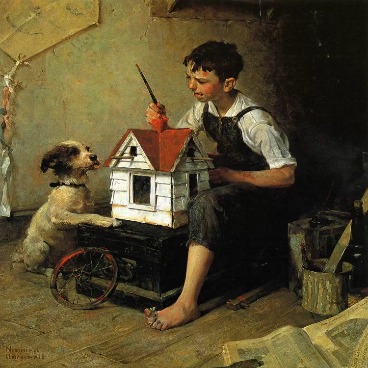 Paniting The Little House by Norman Rockwell wall art