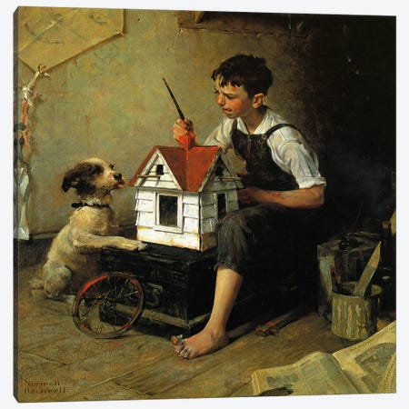 Paniting The Little House Canvas Print #1536} by Norman Rockwell Canvas Print