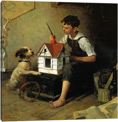 Paniting The Little House Canvas Art Print - Norman Rockwell