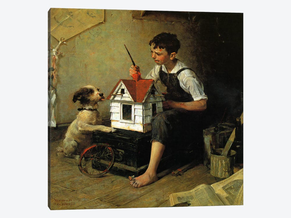 Paniting The Little House by Norman Rockwell 1-piece Canvas Art Print