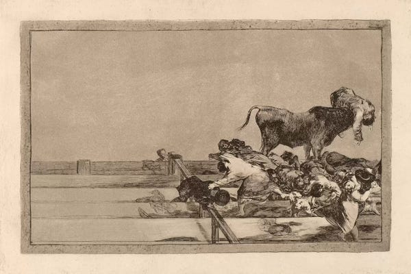Bulls: Dreadful Events in the Front Rows of the Ring at Madrid and Death of the Mayor of Torrejon by Francisco Goya