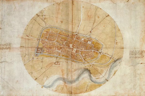 Maps: Map of Imola, 1502 by Leonardo da Vinci