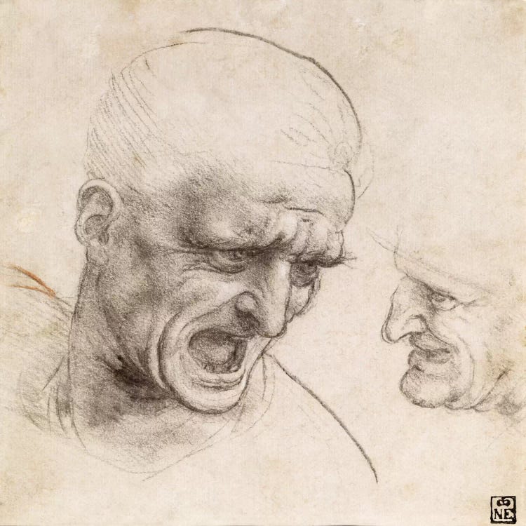 Study of Two Warriors' Heads for the Battle of Anghiari, 1505 by Leonardo da Vinci wall art