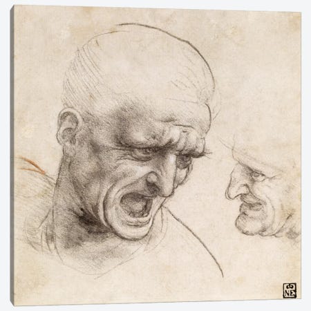 Study of Two Warriors' Heads for the Battle of Anghiari, 1505 Canvas Print #15396} by Leonardo da Vinci Art Print