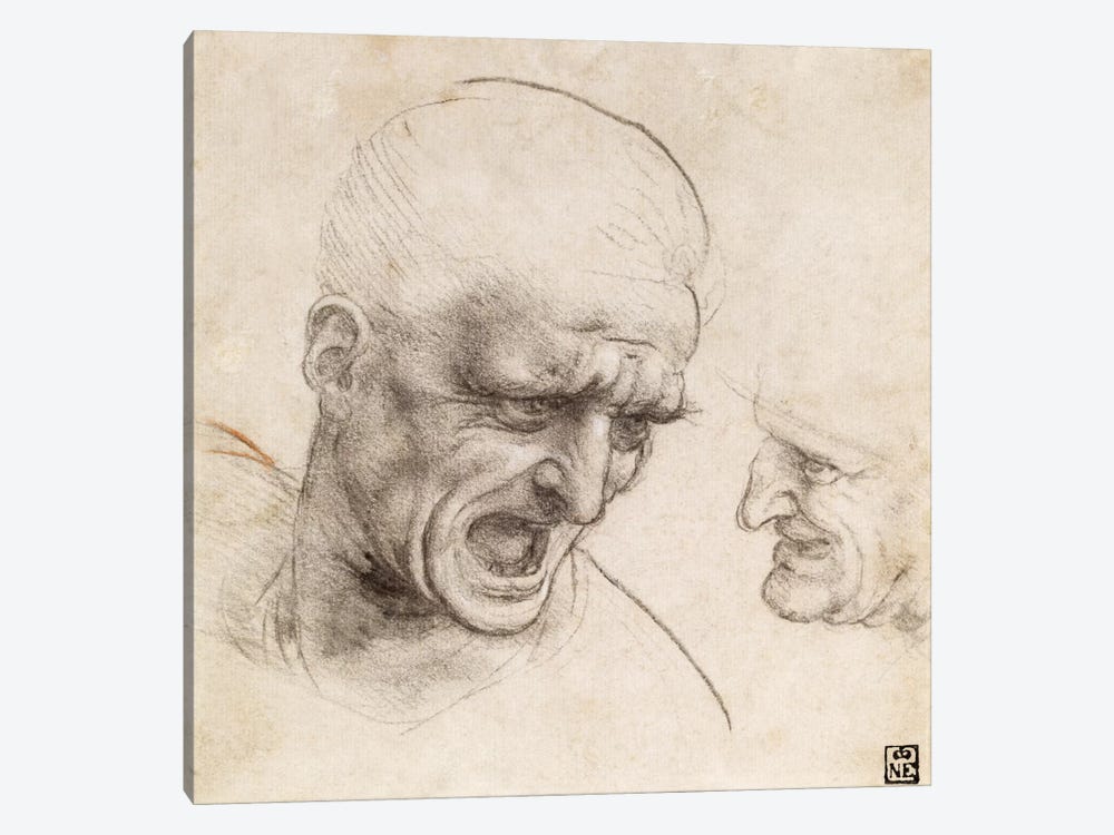 Study of Two Warriors' Heads for the Battle of Anghiari, 1505 by Leonardo da Vinci 1-piece Canvas Print
