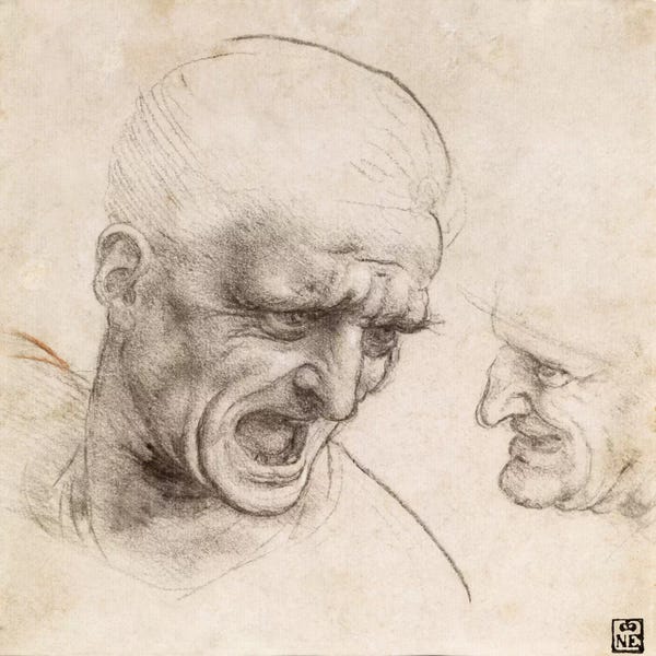 Study of Two Warriors' Heads for the Battle of Anghiari, 1505