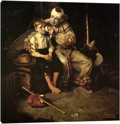 The Runaway (Runaway Boy & Clown) Canvas Art Print - Clown Art