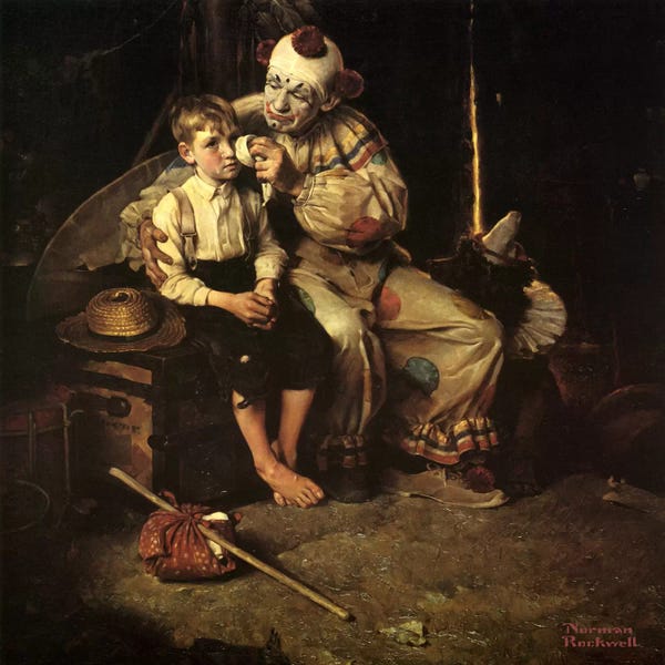 Norman Rockwell: The Runaway (Runaway Boy & Clown) by Norman Rockwell