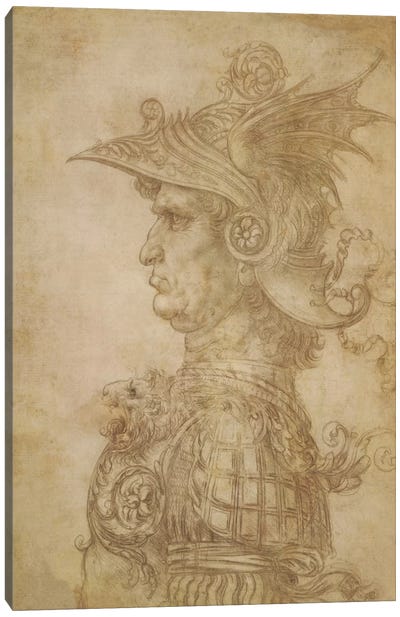 Profile of a Warrior in Helmet Canvas Art Print - Leonardo da Vinci