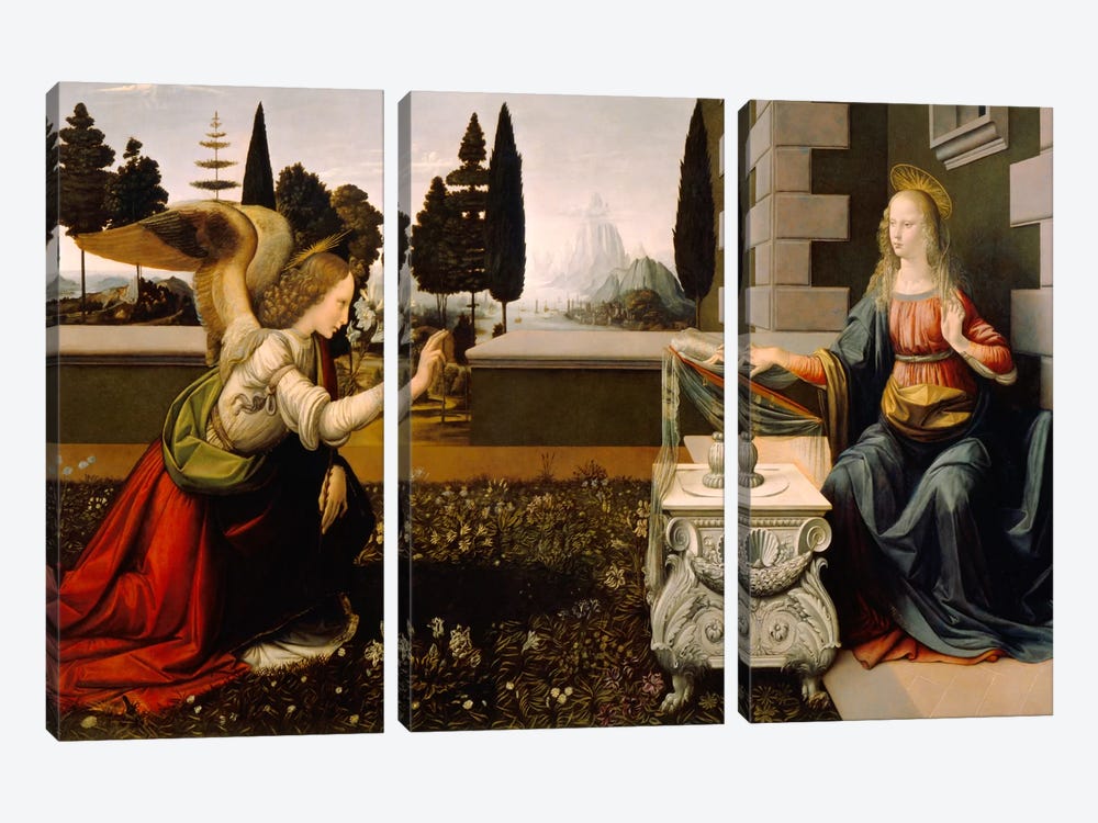 Annunciation by Leonardo da Vinci 3-piece Canvas Wall Art